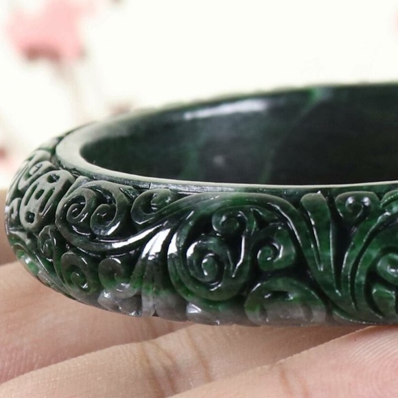 57mm Certified Green Natural A jade Jadeite Moire Bangle Bracelet - Picture 4 of 10